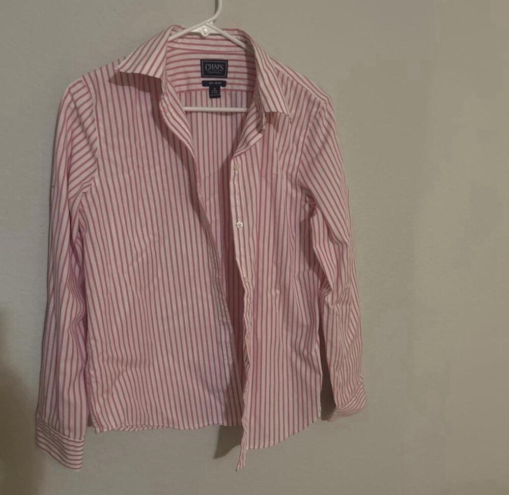 Chaps Classics Non-Iron Pink/White Striped 100% Cotton Dress Shirt Women’s M